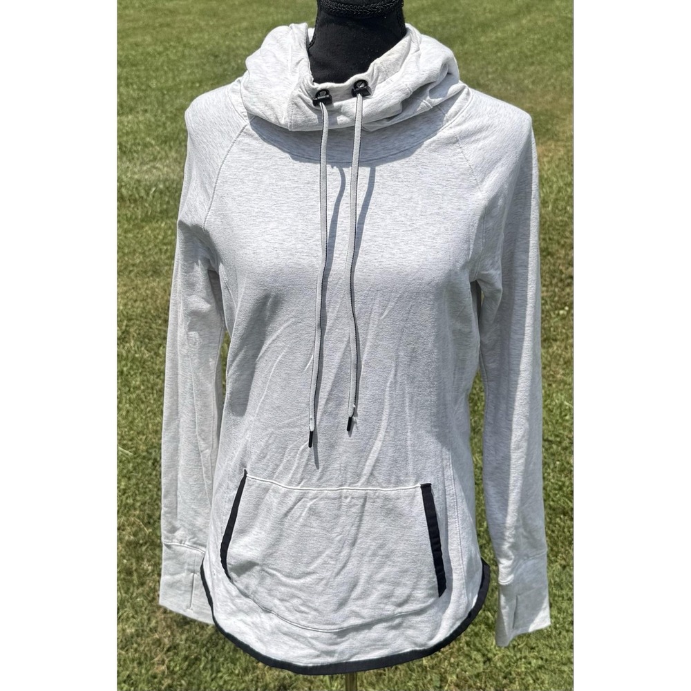Athleta Hoodie Womens Small Gray Cowl Neck Pullover Kangaroo Pocket Lightweight